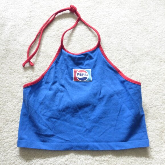 FOREVER 21 X PEPSI blue cropped halter top - Picture 1 of 5
